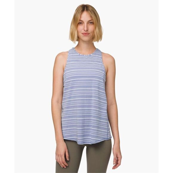 Lululemon All Tied Up Tank Cut Back Stripe Tempest Blue White - Picture 1 of 9